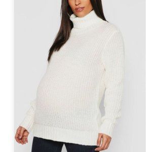 Maternity Soft Knit Turtleneck Sweater - White